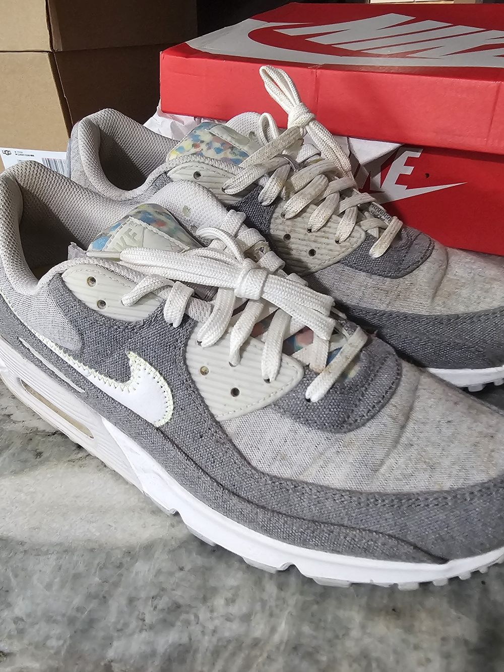Nike Men’s Grey and White Canvas-Accent Sneakers